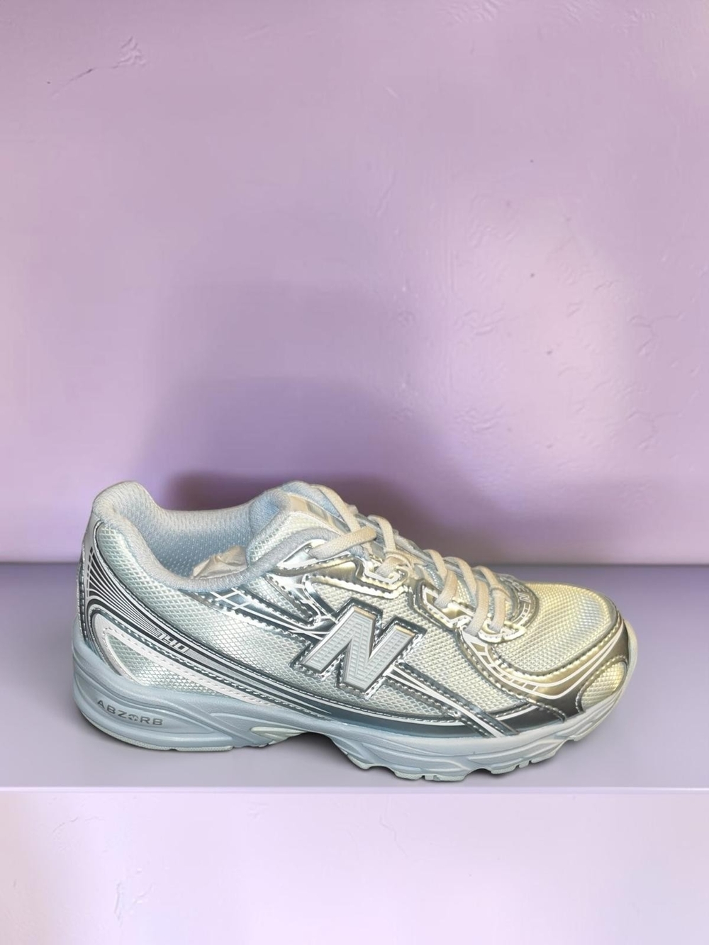 New Balance Bungee Lace Kids Silver Mesh Athletic Sneakers